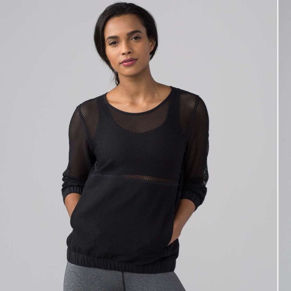 NWT Lululemon Black Mesh on Mesh Popover Sz 4